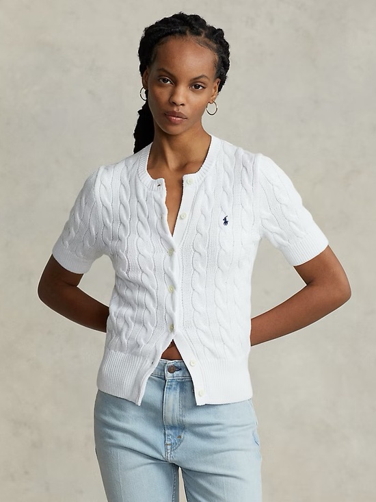 Ralph Lauren Tops - Ralph Lauren White Short Sleeve Cable-Knit Cardigan